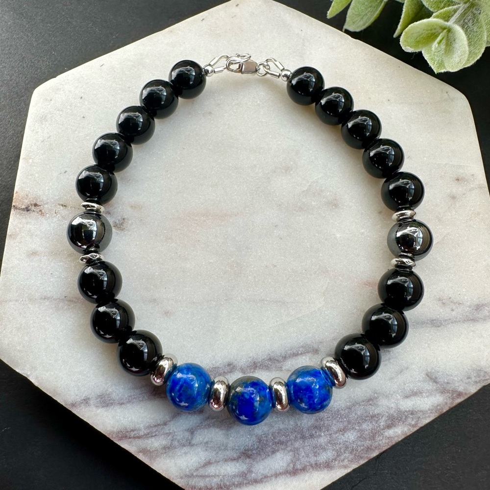 Men’s Lapis Lazuli Bracelet Black Tourmaline Hematite Healing crystal